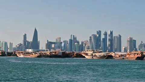 View of city centre buildings by the seafront from the souq waqif Stock Footage 294954318