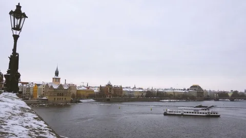 View of the City From Charles Bridge and Vltava River from Charles Bridge Stock-Footage 72146090