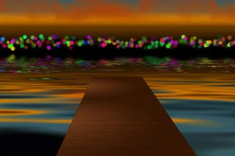View of a city at dusk from the deck Stock Illustration