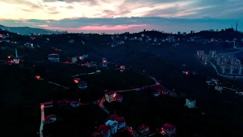 View of a city at dusk on a mountain Stock Footage 267675830