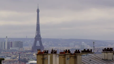 View of the city from the highest point in Paris. Roofs of Parisian houses Stock Footage 229256426