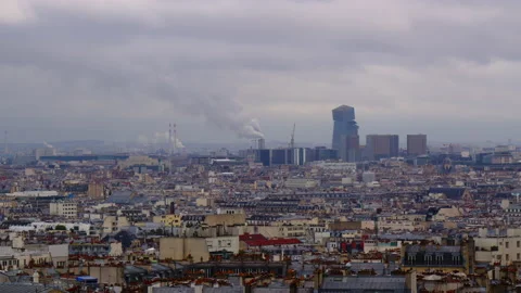 View of the city from the highest point in Paris. Roofs of Parisian houses Stock Footage 229256564
