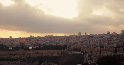 View of the  City Jerusalem from the Mount of Olives , Israel Stock Footage 128067055