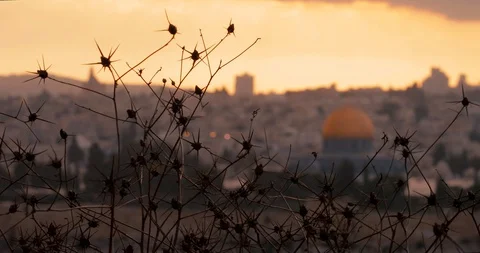 View of the  City Jerusalem from the Mount of Olives , Israel Stock Footage 128067079