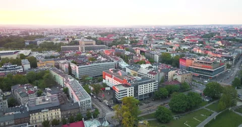 View of the city. Krakow at sunset Видео 130564516