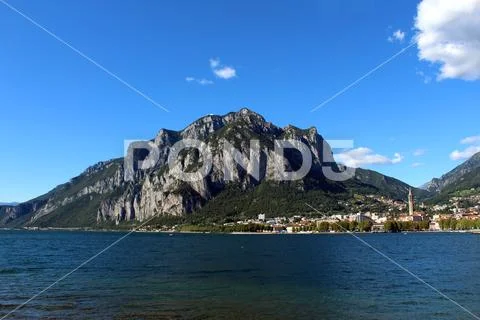View of the city of Lecco and Mount San Martino (Lake Como) Stock Photos