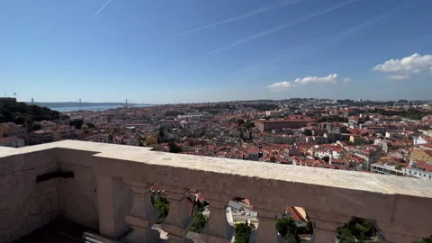 View of the city of Lisbon from the observation deck on a bright sunny day Stock Footage 250293839