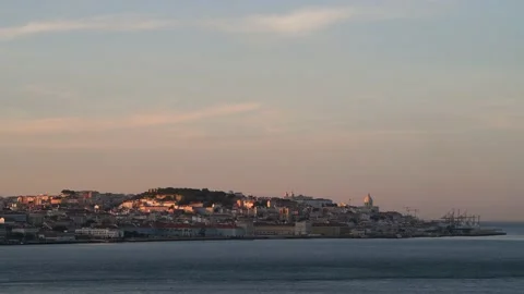 View of the city of Lisbon at sunset Stock Footage 130901945