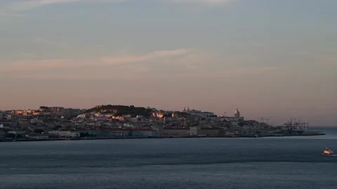View of the city of Lisbon at sunset Stock Footage 131027580