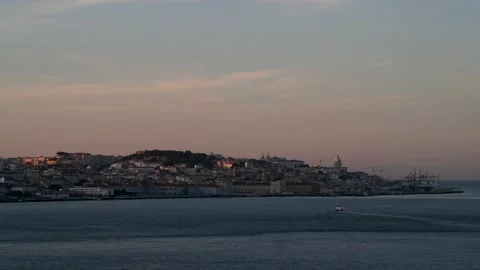 View of the city of Lisbon at sunset Stock Footage 131028187
