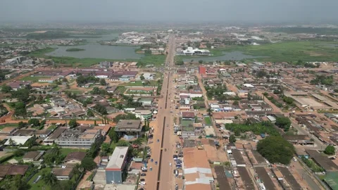 View of city  main road, developing country , Ivory coast , San-Pedro, Africa Stock Footage 258798774
