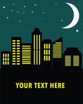 View of the city at night in the flat style, vector illustration. Stock Illustration