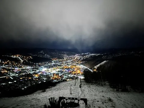 View of the city from the observation deck in the light of night lights Stock Photos