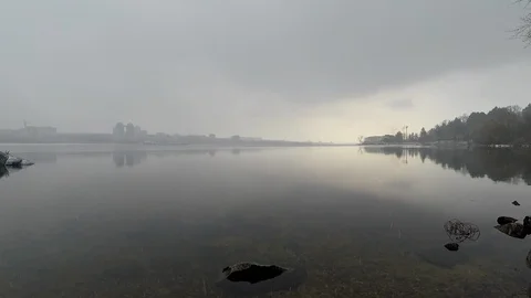 View of the city from the other side of the river on a winter day and it is Stock Footage 100690222