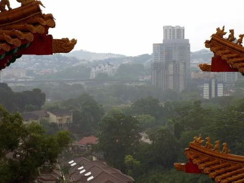 View of the city in the rain Stock Photos