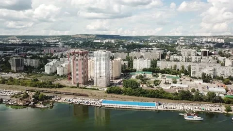 View of the city from the river. New high-rise buildings Stock Footage 136967166