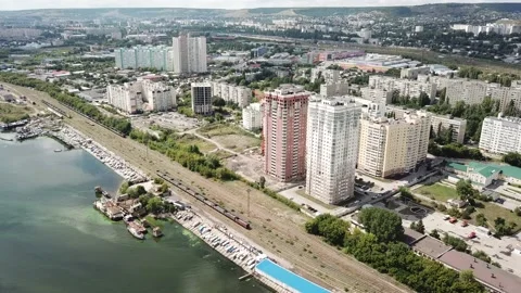 View of the city from the river. New high-rise buildings Stock Footage 136967230