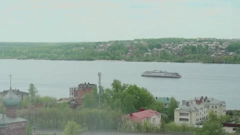 View of the city with a river from the window Video stock 328184306