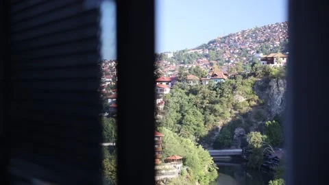 View of the city of Sarajevo from behind a window. Stock Footage 283462276