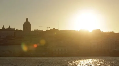 View of the city from the ship at sunset Stock Footage 59913593