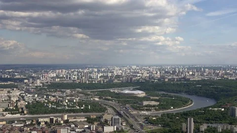 The view of the city from a skyscraper, panorama left to right Stock Footage 77423037