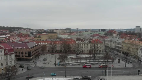View of the city square in Vilnius via a drone - 25sec Stock Footage 108734648