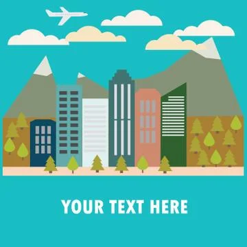 View of the city in style flat, vector illustration. Stock Illustration