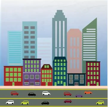 View of the city in style flat, vector illustration. Stock Illustration