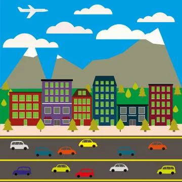 View of the city in style flat, vector illustration Stock Illustration