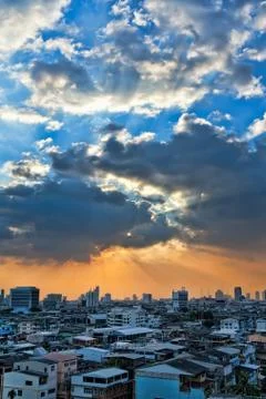 View of the city at sunset Stock Photos