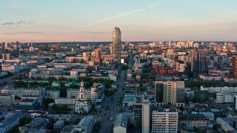 View of the city at sunset in summer Stock Footage 195098026