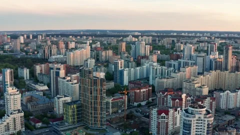 View of the city at sunset in summer Stock Footage 195098104