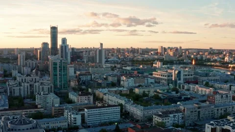 View of the city at sunset in summer Stock Footage 195102686