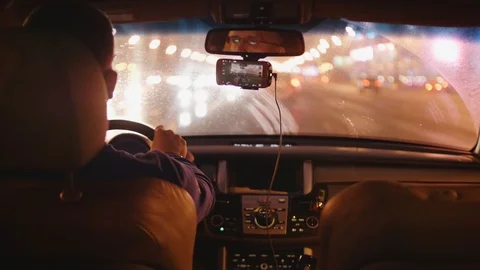 View of city through dirty windshield from car in traffic jam Stock Footage 105871338