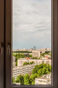 View of the city through the window Foto stock