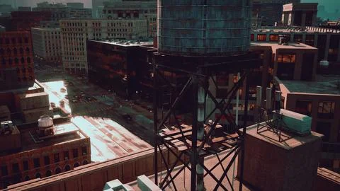 A view of a city from the top of a building Stock Illustration