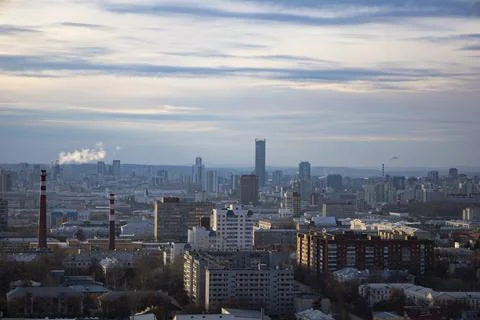 View of the city from the top, the forest of multi-storey buildings. Stock Photos