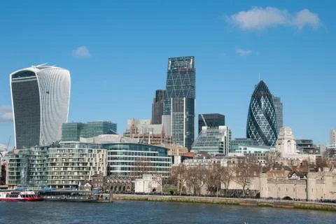 View of the City from the Tower Bridge. The tallest skyscrapers in London. Stock Photos