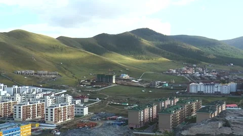 View of the city of Ulaanbaatar from a high hill, Mongolia. Stock Footage 301235853