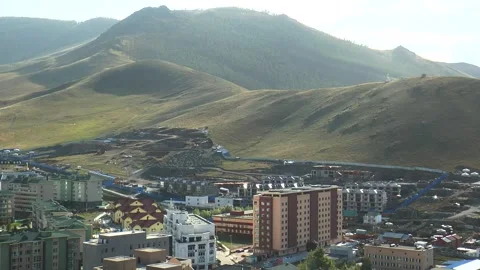 View of the city of Ulaanbaatar from a high mountain in Mongolia. Stock Footage 304907623