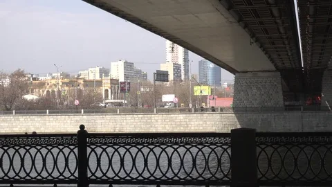 View on the city under the bridge Stock Footage 74283806