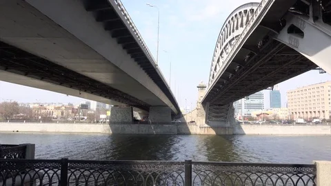 View on the city under two bridges Stock Footage 74283690