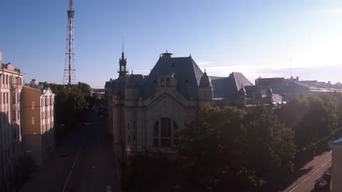 A view of a city view of the tower in the old European city Stock Footage 138030904