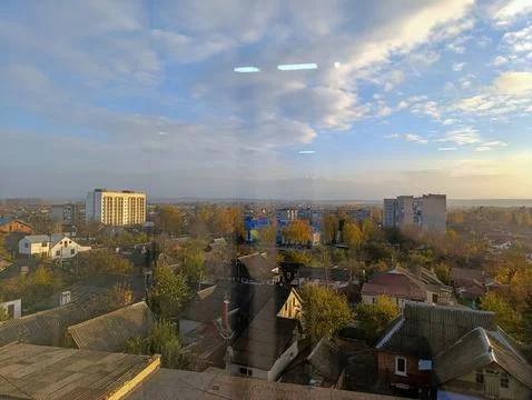 A view of a city from a window of a building 스톡 사진