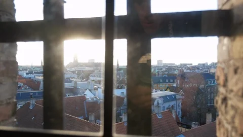 View of the city from the window of the tower Rundetaarn Stock Footage 105366278