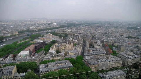 View of cityscape of Paris, Ile de France, France from Seine river to stadium Stock Footage 75834307