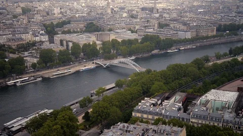 View of cityscape of Paris, Ile de France, France from Seine river to stadium Stock Footage 75835218