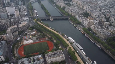 View of cityscape of Paris, Ile de France, France from Seine river to stadium Stock Footage 75836427