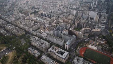 View of cityscape of Paris, Ile de France, France from Seine river to stadium Stock Footage 75836826