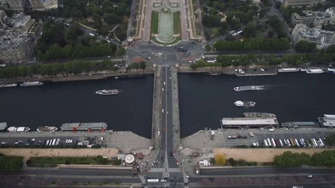 View of cityscape of Paris, Ile de France, France from Seine river to stadium Stock Footage 75839675